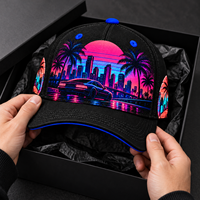 Casquette de baseball Synthwave personnalisée, style rétro années 80, néon, ville, voiture de sport, Gorra, chapeau sublimé personnalisé, imprimé, visière incurvée, snapback, vente en gros