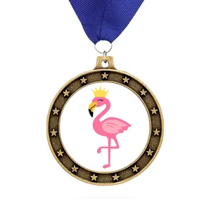 Cordão de tecido personalizado, penas de pássaros, fita personalizada, fundição em tecido, desenho animado, anime, flamingo, medals