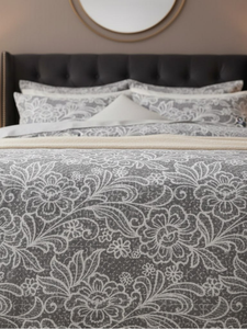 Gray Woven Floral Bedding Set 100% Cotton Soft <b>Comfortable</b> <b>Bed</b> Linen Breathable Duvet Cover Set - Product Image 2