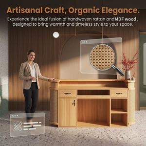 Modern PE Rattan Reception Desk with <b>Storage</b> Cabinet Salon Furniture for Beauty Spa Shop - Product Image 2