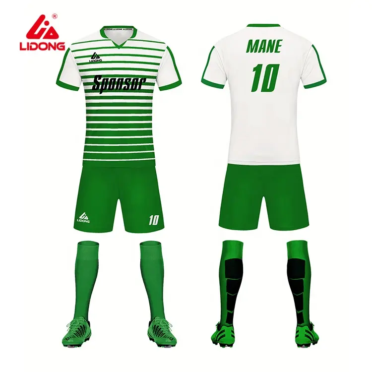 Camiseta de fútbol personalizada para hombre, color verde y blanco, uniformes de fútbol para niños, ropa deportiva de fútbol, fábrica