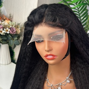 Perruque de luxe sans colle 5*5 en cheveux humains vierges lisses et bouclés, double épaisseur, sans perte de cheveux, avec dentelle transparente pour femmes - Product Image 4