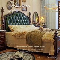 Lit en bois massif de style américain, mobilier de villa haut de gamme, lit de mariage double de style européen français