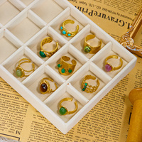 Ensemble de bagues en acier inoxydable plaqué or avec pierres précieuses colorées, style vintage français, empilables, bijoux pour femmes, à porter au quotidien
