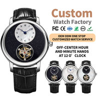 Montres automatiques personnalisées avec logo de marque, cadran en aventurine et nacre, mouvement à balancier ouvert, acier inoxydable 316L