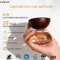 Nouveau modèle de flacons de parfum de luxe avec emballage personnalisé, forme semi-circulaire, couvercle en bois, 30 ml, 100 ml avec boîte, flacon de parfum en verre