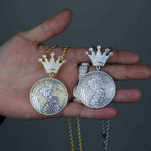 Custom Moissanite Pendant Necklace VVS Diamond World Design <b>Iced</b> <b>Out</b> Moissanite Pendant With <b>Chain</b> Hip Hop Jewelry - Product Image 1