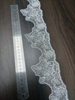 Bordure en dentelle tricotée transparente de 9 cm de large avec broderie florale rose, 100 % polyester, festonnée, pour robe de mariée, accessoires pour filles