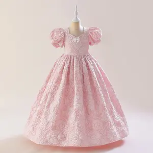 Хит продаж, Детские нарядные Длинные свадебные вечерние платья для девочек, Цветочное платье на день рождения, детские розовые Бальные платья