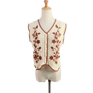 Wholesale custom logo size floral printed girls' vests orange women summer crochet tops from factory supplier