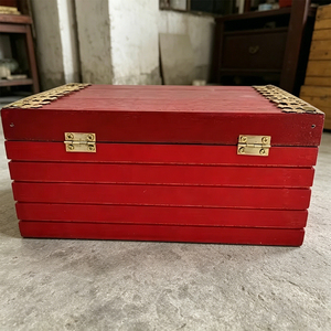 Boîte <span class=keywords><strong>de</strong></span> <span class=keywords><strong>rangement</strong></span> en bois rouge avec couvercle à charnières, conteneur décoratif pour la maison ou le bureau, style rustique, boîte organisatrice multi-usages - Product Image 2