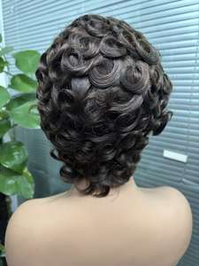 Sedittyhair Pixel Cut Bob 13x4 Encaje Frontal Rizado 100% Original Cabello humano <span class=keywords><strong>Chimo</strong></span> Remy Peluca corta - Product Image 4