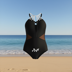 Costume da bagno intero da donna M420, scollo a V, senza maniche, asciugatura rapida, spandex, poliestere, UPF50+, chiusura con cerniera, tinta unita - Product Image 2