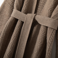 Cardigan décontracté pour femme 100 % cachemire, tricot plat, ouvert sur le devant, avec ceinture, fabrication sur mesure OEM ODM