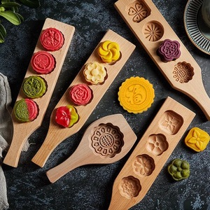 แม่พิมพ์ขนมไหว้พระจันทร์ไม้ 6 ชิ้น รูปทรงดอกไม้กลม สำหรับทำเค้ก DIY - Product Image 1