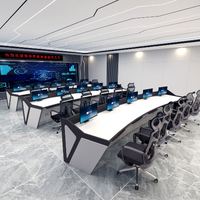 Console de salle de contrôle d'alarme incendie, bureau de travail en métal épaissi, éclairage d'ambiance LED, table de surveillance multi-postes