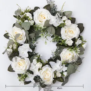 Red Striped Eucalyptus Classic Rose Wreath Rattan Decoration Wreath Used For Decoration Wall And Interior And Wedding