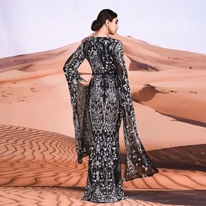 Vestido formal de noche largo para mujer, Vestido de satén hasta el suelo con lentejuelas para fiestas en Dubái y Oriente Medio - Product Image 3
