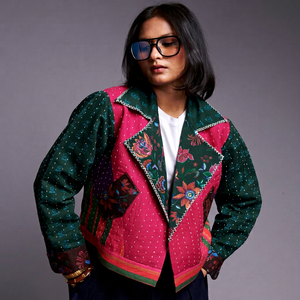 Chaqueta Acolchada Reversible de Seda Estampada Ligera Kantha para Mujer, Primavera, Otoño, Invierno - Product Image 1