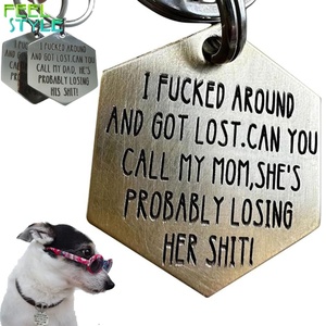Collier pour animaux de compagnie gravé au laser, étanche, avec accessoire chaîne, étiquette anti-perte personnalisée avec nom, ID, code QR, plaque hexagonale pour chiens et chats - Product Image 1