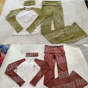 ชุดเซต2ชิ้นกางเกงผ้าฝ้ายทรงสูงสำหรับผู้หญิงกางเกงขาบานแบบพับโลโก้ได้สำหรับผู้หญิง - Product Image 3