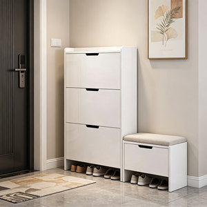 <span class=keywords><strong>Scarpiera</strong></span> Moderna Bianca in Legno, Sottile e Resistente, con 3 Cassetti a Ribalta, <span class=keywords><strong>Design</strong></span> Salvaspazio, Facile da Montare per Ingresso - Product Image 1
