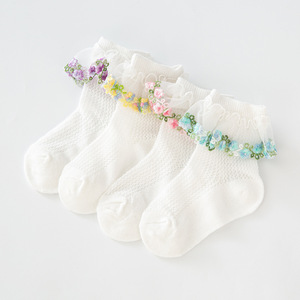 어린이 여름 얇은 레이스 양말 0-3 세 소녀 중간 튜브 양말 메쉬 공주 아기 양말 - Product Image 4