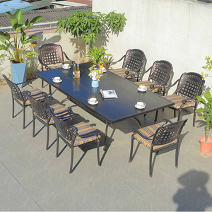 9-Piece European Comfortable Outdoor <b>Dining</b> Garden Set With Cast Aluminum Rectangular Table and 8 <b>Chairs</b> for Hotel & Park Use - Product Image 3