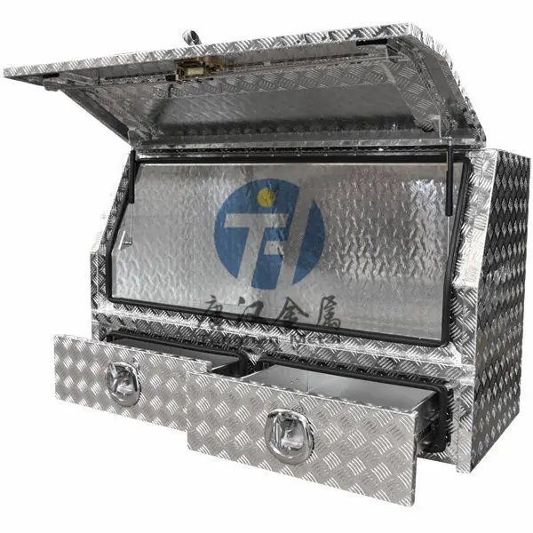 Alluminio apertura laterale impermeabile ute camion letto tool box con cassetti e mensola
