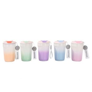 Gradient Octagonal Coffee Mug 380ml 316 Stainless Steel Insulated Water <b>Cup</b> Ceramic Inner Liner Portable Tumbler with Sling - Product Image 5