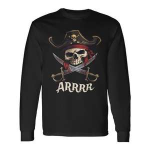 Camiseta de manga larga con diseño de calavera y espadas piratas ARRR - Product Image 1
