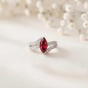Handmade Marquise Cut Ruby Engagement <b>Ring</b> 18K Gold Filled or 925 Sterling Silver Eternity Vermeil Silver <b>Boho</b> Statement <b>Ring</b> - Product Image 1