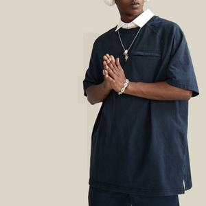 Camiseta Oversize de Algodón Grueso de 270g con Lavado Vintage, Bolsillo con Cremallera, Estilo Urbano, Color Sólido, Casual, para Hombre, Verano - Product Image 4