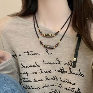 Collier de perles Dzi à neuf yeux de style tibétain Feng Shi, en agate, artisanat manuel, unisexe, artistique, rétro, chaîne de pull tendance - Product Image 2