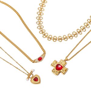 European Style Red Agate <b>Cross</b> Necklace Gold <b>Chain</b> Heart Pendant Daily Wear Gift Jewelry - Product Image 5