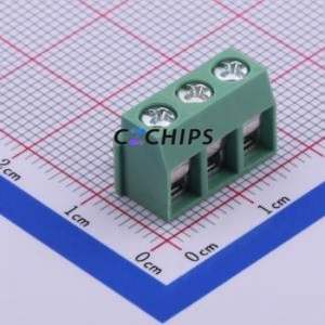 JL126R-50003G01 Screw Terminal Block Bent Lead Through Hole,P=5mm Connector 1x3P 5mm Green Right Angle Insert - Product Image 1