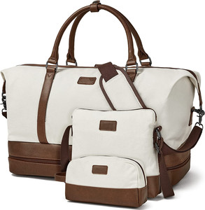 주말 가방 여성 신발 구획 캔버스 밤새 여행 더플 가방 트롤리 슬리브 운반 토트 백 3Pcs 세트 - Product Image 1