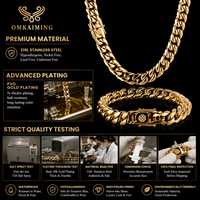 Collier chaîne cubaine personnalisé en acier inoxydable 316L, plaqué or PVD, polissage miroir, étanche, par un fabricant de bijoux
