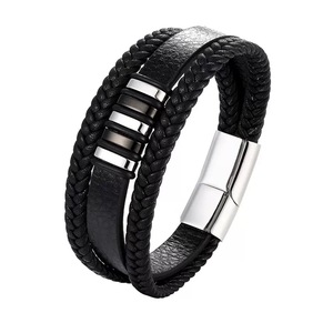 Pulsera de cuero tejida para hombre, moderna pero no elegante, bicolor, galvanizada, diseño retro artístico minimalista, para regalo de hijo - Product Image 5