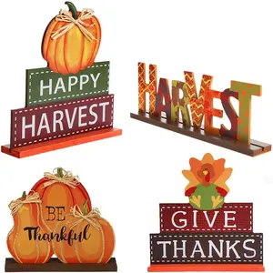 Thanksgiving Tisch Herzstück Zeichen Holz Kürbis Türkei Ernte Herbst Glittery Kürbisse Tischplatte für Thanksgiving Dekor