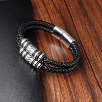 Bracelet en cuir noir réglable à double couche avec fermoir magnétique, bijoux personnalisés tendance