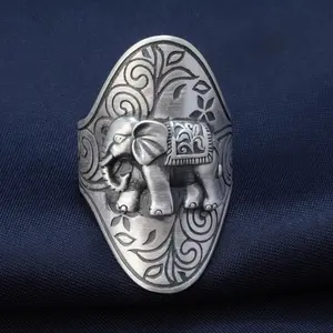 旧货银饰品批发旧货S990银大象椭圆形女士可开启戒指