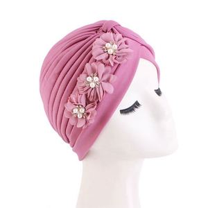 Hiyab Musulmán con Perlas 3D, Accesorios de Flores, Gorro Liso con Volantes Hechos a Mano, Turbante con Flores para Mujer, para Viajes, Fiestas, Pesca - Product Image 6