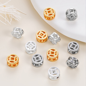 <b>Copper</b> Coin Beads Hollowed Out Round Spacer Beads For <b>Bracelet</b> Making Gold Plated Color Retention Jewelry Findings Components - Product Image 1