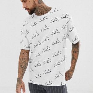 Camiseta de Hombre Personalizada con Estampado de Logotipo en Toda la Superficie, Ropa de Algodón con Estampado de Moda - Product Image 1
