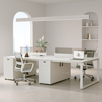 Bureau de personnel modulaire rectangulaire minimaliste moderne pour 4 personnes, poste de travail double avec rangement extensible