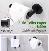 Ensemble 5 pièces moderne pour salle de bain en acier inoxydable 304 : porte-papier toilette mural, barre porte-serviettes, anneau porte-serviettes, patère porte-peignoir