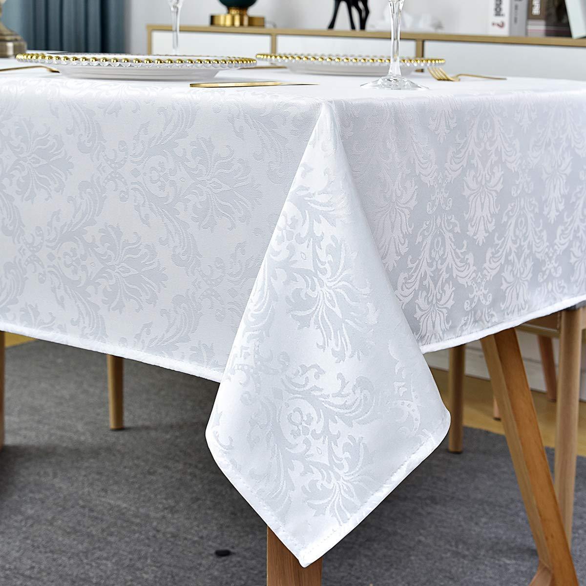 Nappe à Thé Brodée Sur Satin Damassé - 90x90 Cm, Blanc, Polyester - Style Arts Et Artisanat, Neuf Sans étiquette