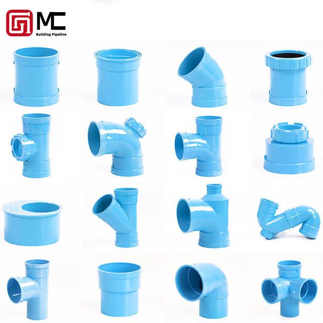 Factory Direct Supply Blue PVC Drain Pipe Fittings, High-Quality Wholesale Products at Low Price for Commercial Drainage
