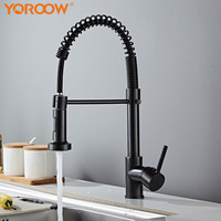 Robinet de cuisine noir moderne avec cartouche céramique, eau chaude/froide, douchette extractible, montage sur plan, monocommande, en acier inoxydable